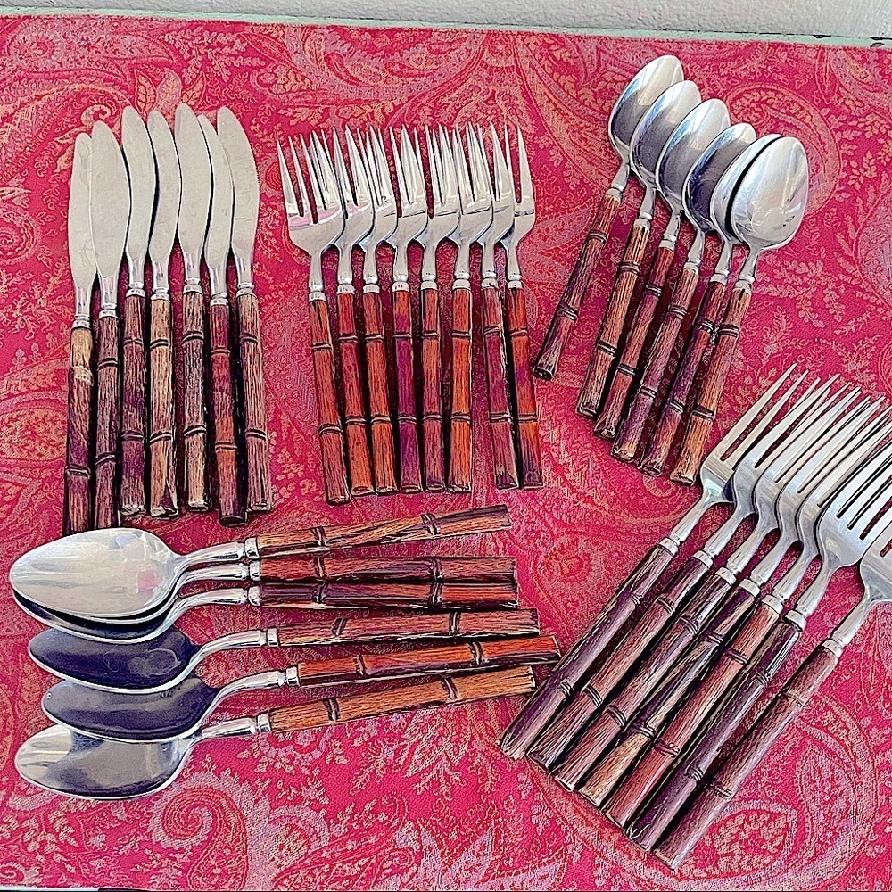 Vintage Rebacraft Reed & Barton Stainless Steel and Bamboo Flatware